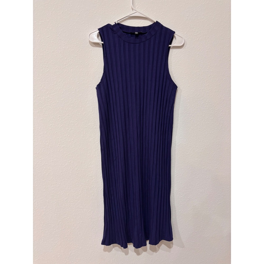 Eileen Fisher Royal Blue Ribbed Tank Dress Small Mock Neck Sleeveless Midi - Picture 8 of 10
